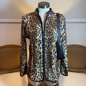Quacker Factory Leopard Print Zip-Up Jacket with Shiny Embellishments, Women's M